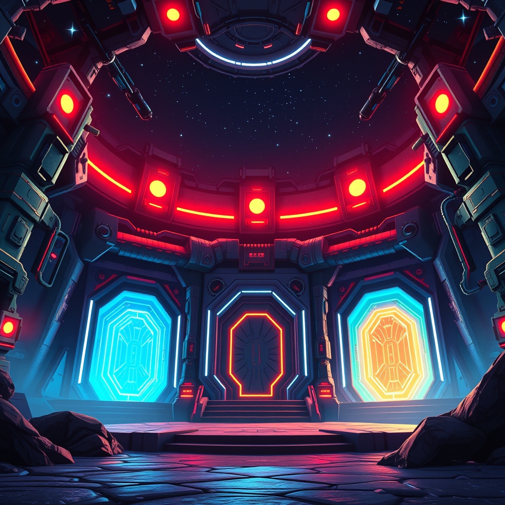 Space-themed island hub with game portals and starry sky