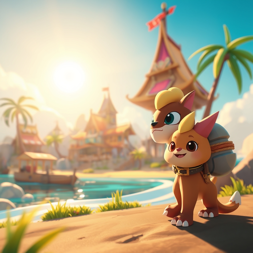 A friendly creature companion standing in a stylized game world