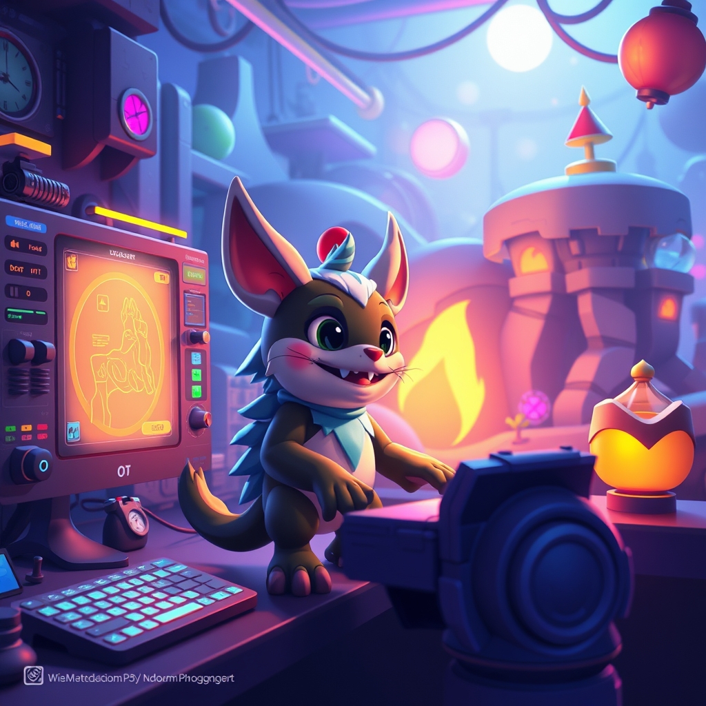 Stylized creature companion in a game environment