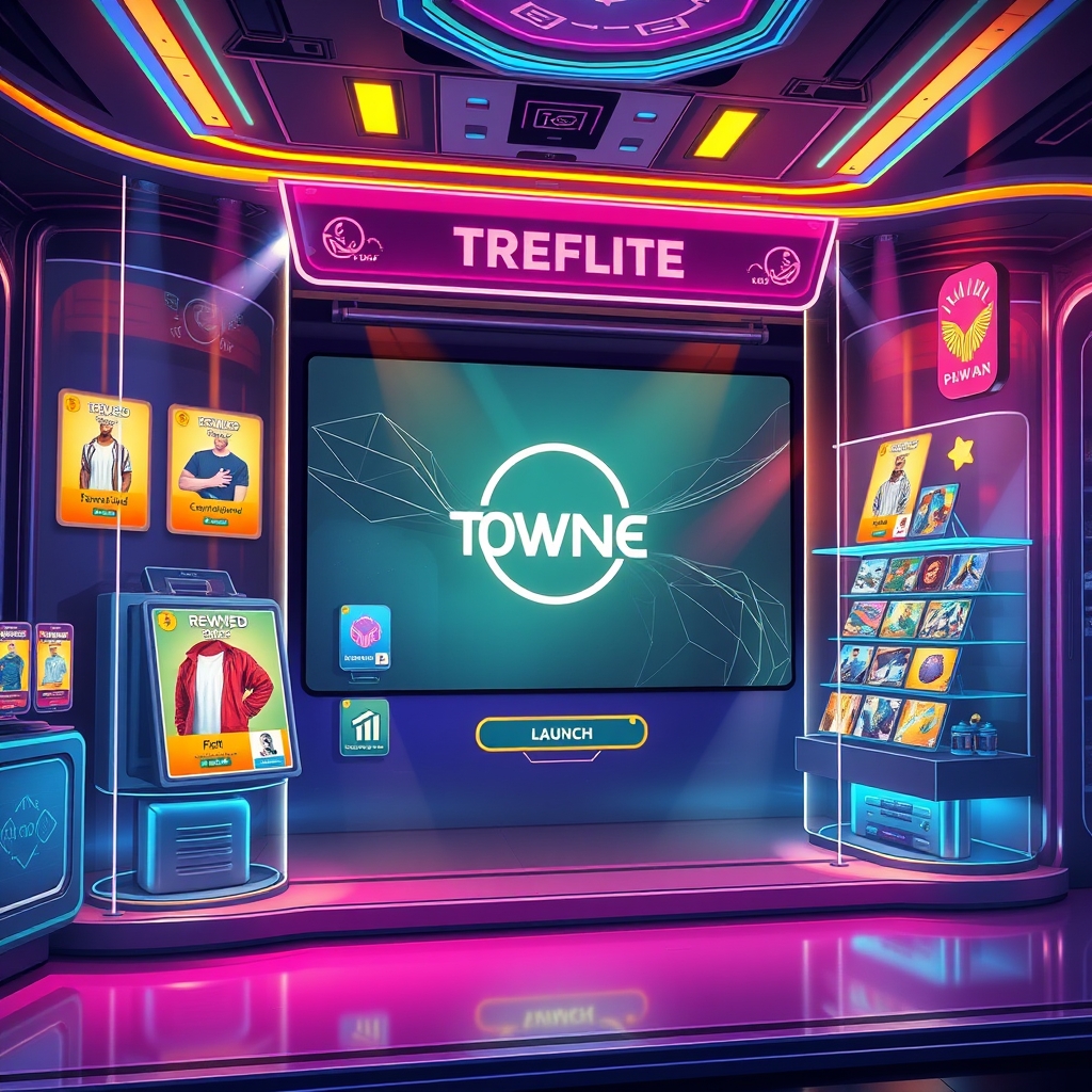 Storefront cards and cosmetic rewards shown in a sleek launcher interface