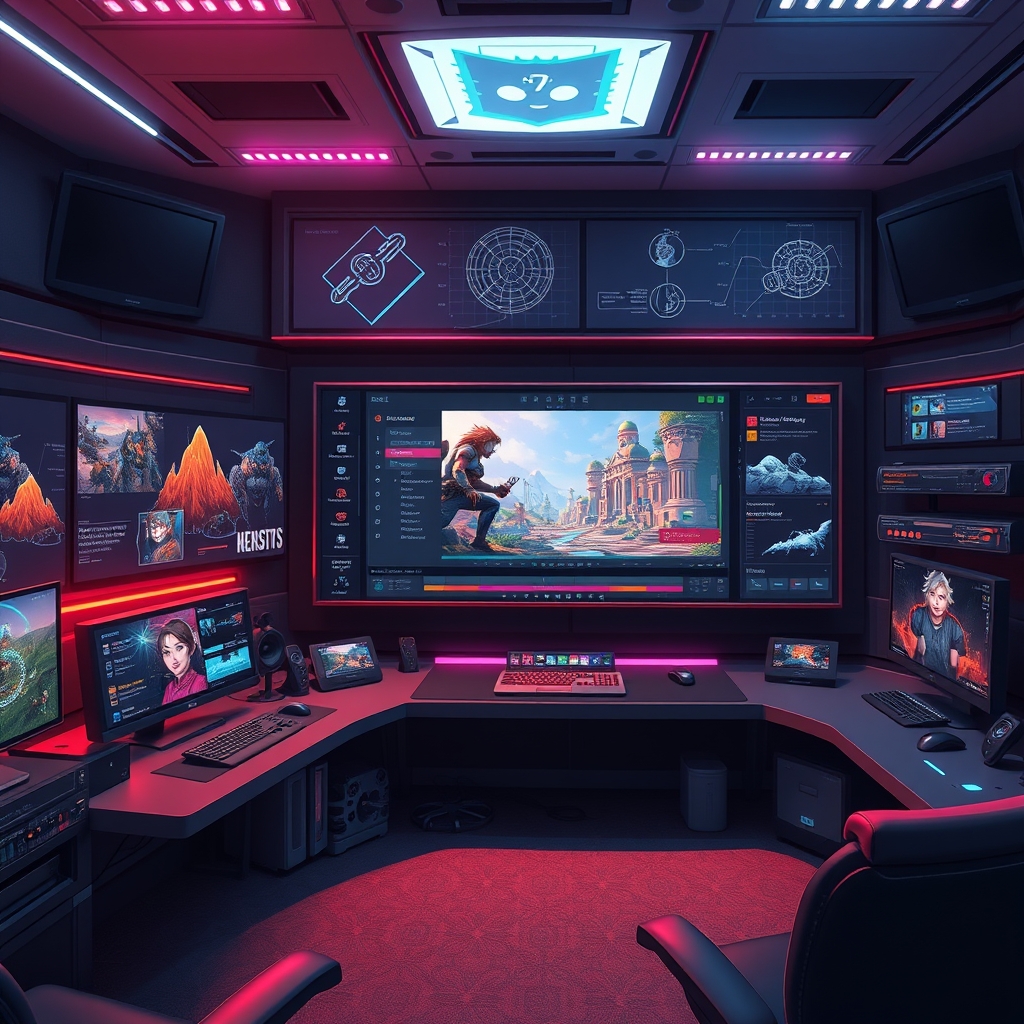 Developer tools and game worlds on multiple screens in a studio