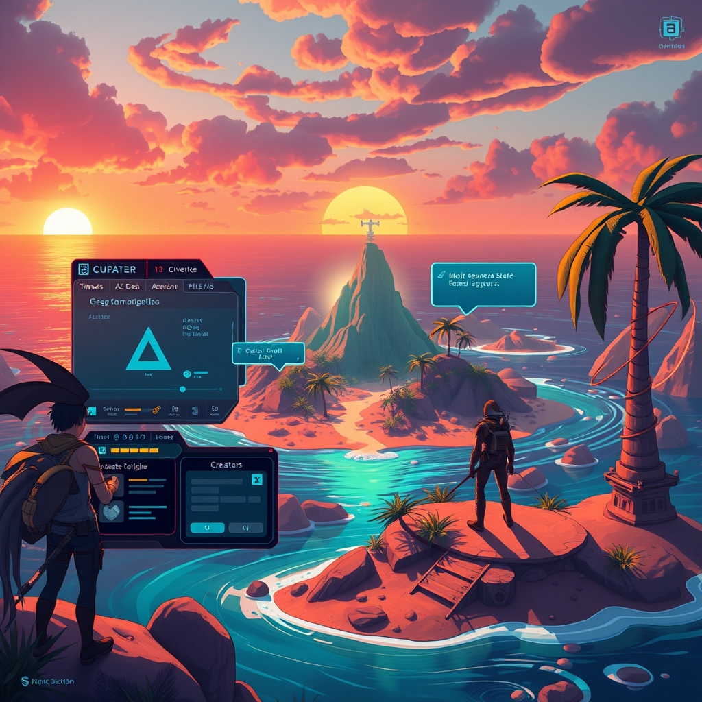 A creator testing an AI-driven NPC conversation system in a stylized island editor