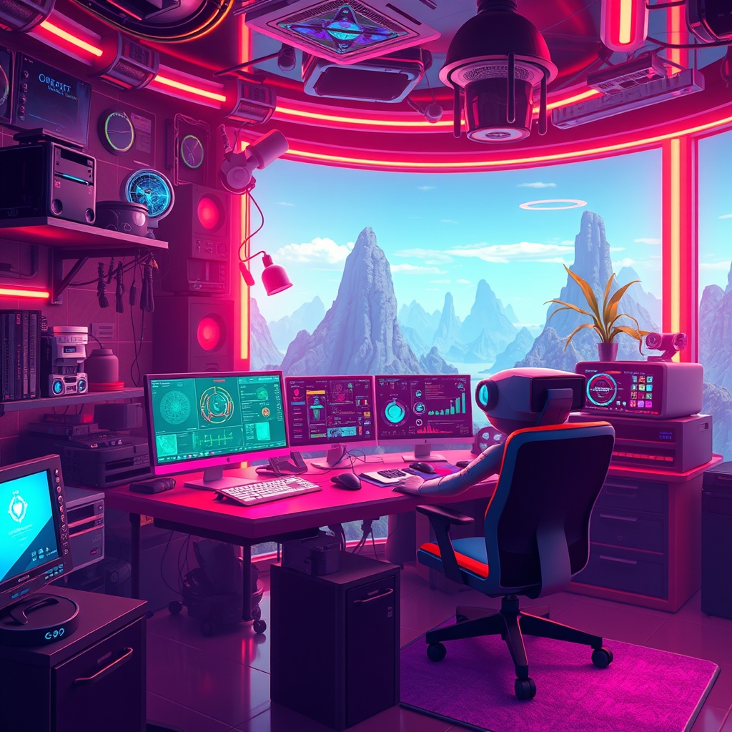 A creator workspace with a stylized game companion and dialogue interface