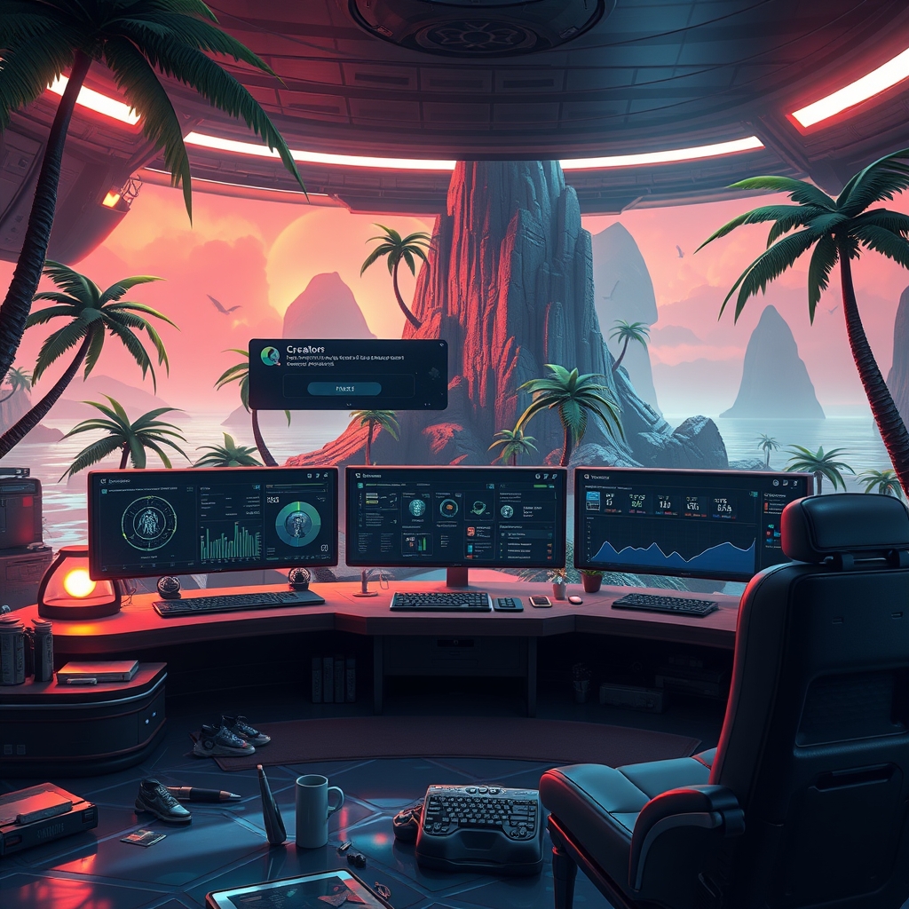 A creator testing conversational NPCs in a neon-lit island environment